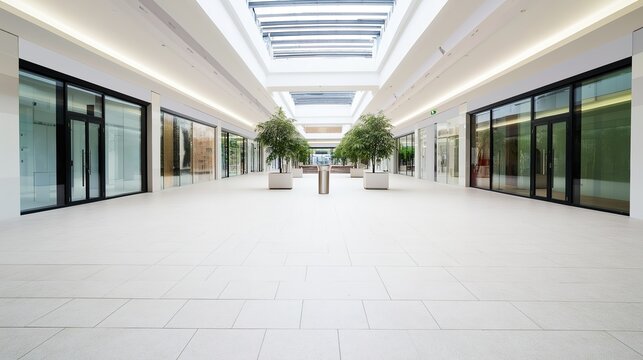 walkway. Spacious interior of contemporary shopping area with empty walkway. real-estate listings, architecture portfolios, designed for real-estate listing and luxury residence showcases.