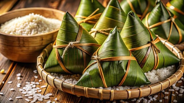 Delicious rice triangles wrapped in bamboo leaves