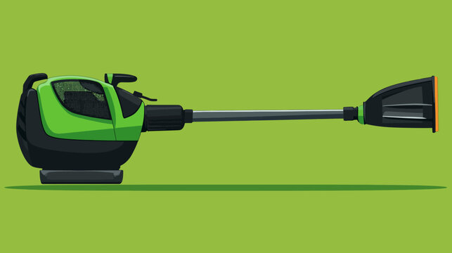 Green handheld leaf blower with black accents on a green background