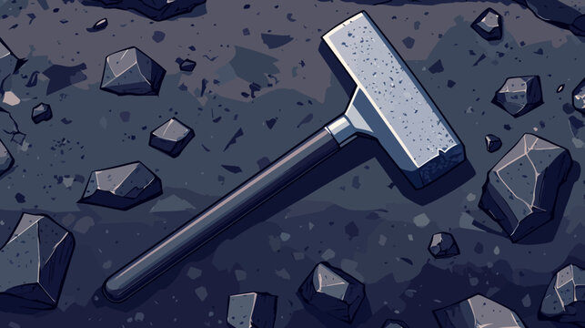 Digital illustration of a hammer on rocky, uneven ground with scattered stones