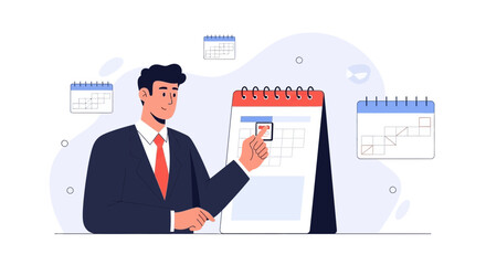 Obraz premium Man scheduling in calendar, business planning and time management