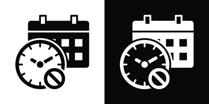 Time Blocking Icon In Black And White Background Style.