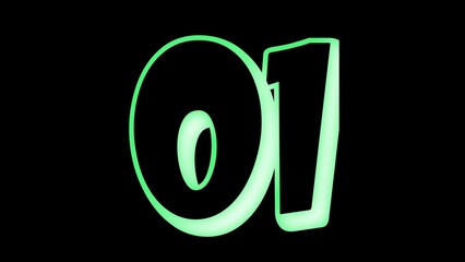 Obraz premium Vibrant neon green illuminated number 01 glowing brightly against a dark background, symbolizing a digital start, sequence, or futuristic design element