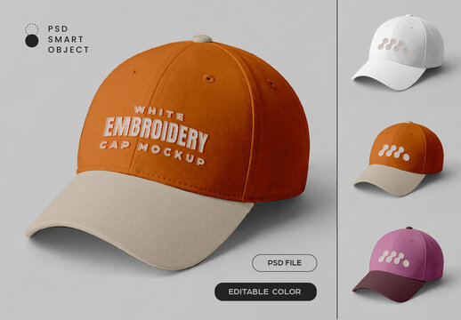 White Embroidery Cap Mockup