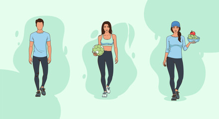 Fototapeta premium People walking and exercising outdoors in casual lifestyle clothing