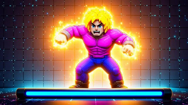 Fighting Game Pixel Character Loading Screen with Charge Pose