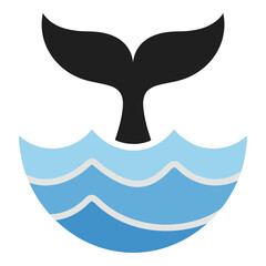 Whale tail fin swimming in ocean waves water sea creature icon © designer_hubs
