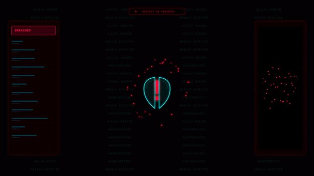 Futuristic motion of a digital heart rate monitor with vibrant neon lines and data visualization effects for technology and health themes.