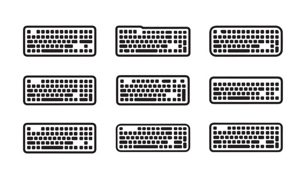 Computer keyboard layout icons collection with various styles and button arrangements vector.
