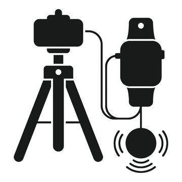 Camera on tripod with remote shutter release control device icon