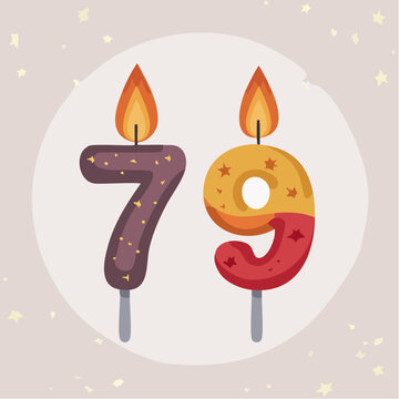 Number 79 Birthday Candles with Flames