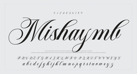Lettering signature font isolated on grey background. brush style alphabet. Vector logo letters. © why