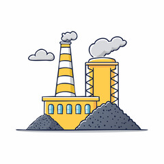 Naklejka premium Industrial Factory with Smokestacks and Coal Piles
