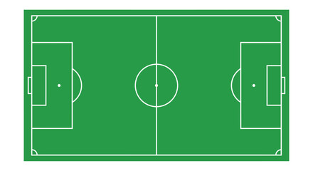 Soccer field illustration top down view with white markings on green © Victoria hub