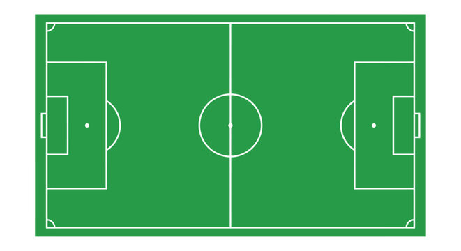 Soccer field illustration top down view with white markings on green