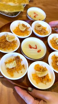 Vietnamese Banh Beo Hue Steamed Rice Cakes with Shrimp and Pork Rind
