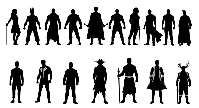 Set of Fantasy Hero and Villain Silhouettes