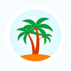 Obraz premium Stylized palm tree on a sandy island under a pale blue sky, tropical vacation symbol, simple flat illustration