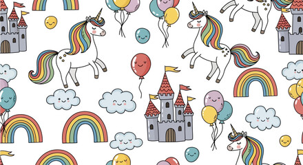 Unicorns with rainbow manes and tails. © Sendang