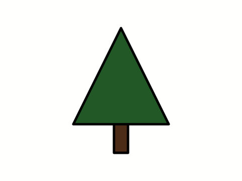 A simple green triangular Christmas tree icon with a brown trunk on a white background.