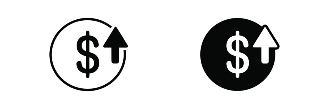 Dollar Increase and Decrease vector icon set featuring Profit, Loss, Cost Reduction and Financial Growth symbols for Business concepts.