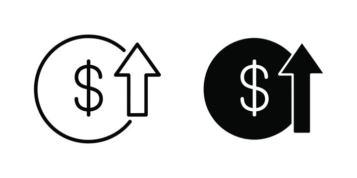 Dollar Increase and Decrease vector icon set featuring Profit, Loss, Cost Reduction and Financial Growth symbols for Business concepts.
