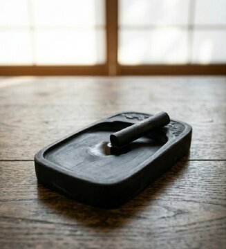 Traditional Japanese inkstone and inkstick for calligraphy, minimalist zen workspace