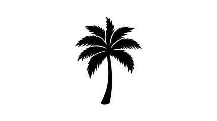 Naklejka premium Silhouette of a single palm tree against a white background, representing tropical nature and summer.