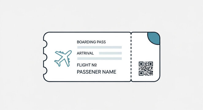 Airplane Ticket Boarding Pass With QR Code.