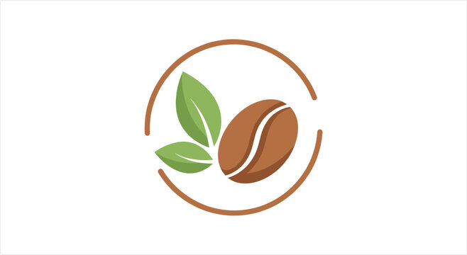 Organic Coffee Bean with Green Leaves in Circle.