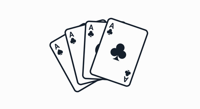 Four fanned ace of clubs playing cards minimalist icon