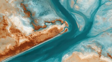 Fototapeta premium Aerial River Delta Channels Branching Through Coastal Wetlands