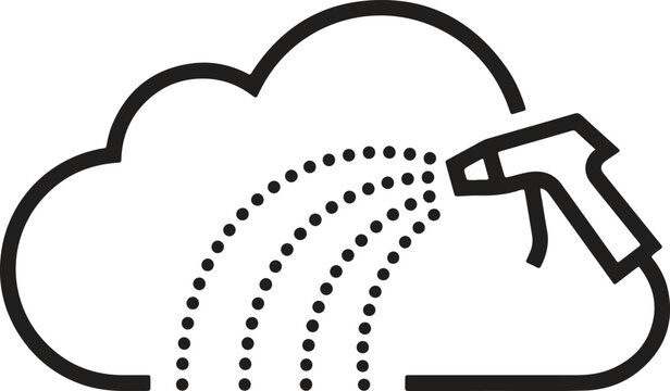 Cloud data cleaning icon with water spray nozzle line art vector for tech optimization
