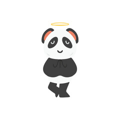 Naklejka premium Cute meditation panda with halo standing in yoga pose cartoon