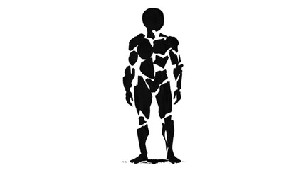 Minimalist black and white vector silhouette of a muscular human standing upright with arms down © AHASAN