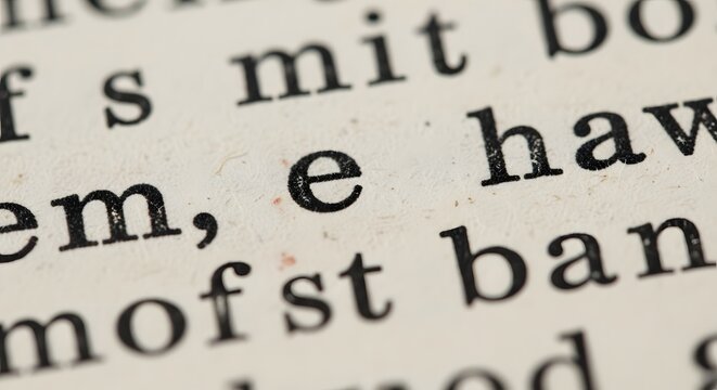 Extreme Macro Selective Focus of Letter E Printed on Vintage Dictionary Paper Texture