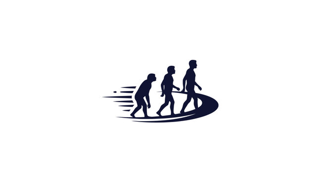Human evolution silhouettes showing progress with motion lines.