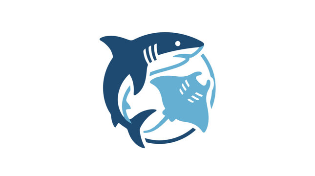 Stylized circular logo icon featuring a shark and manta ray in blue tones.