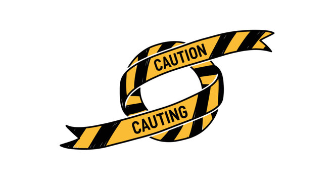 Knotted caution tape with black and yellow stripes.
