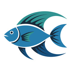 Fototapeta premium Vibrant blue fish with flowing fins swims gracefully in clear water