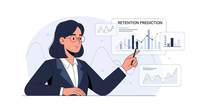 Business Woman Analyzing Data and Predicting Retention