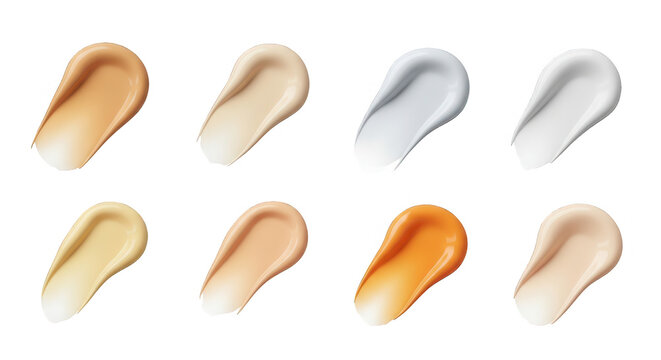 swatches of cosmetic products in different colors on a white surface color variations and highlighting skincare or makeup options