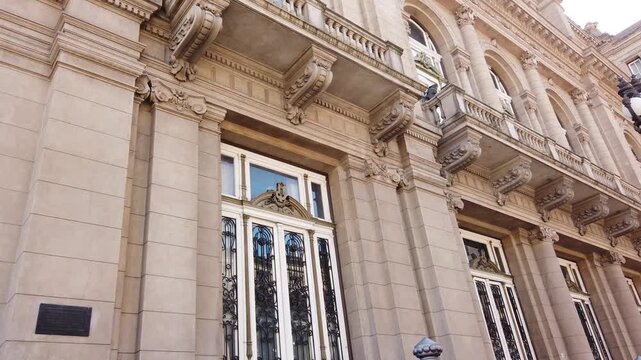 Colon Theater Architecture Close Up Pan of French Renaissance and Italian Baroque Details in Buenos Aires Argentina