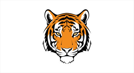 Close up illustration of a fierce tiger face with striking orange and black stripes. © Azam