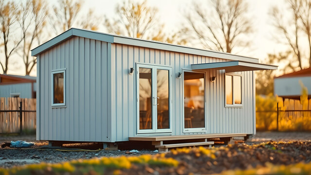 Modular Prefab Home Installation: Modern Sustainable Construction of Pre-fabricated Houses. Eco-Friendly Off-site Assembly for Efficient Housing Solut