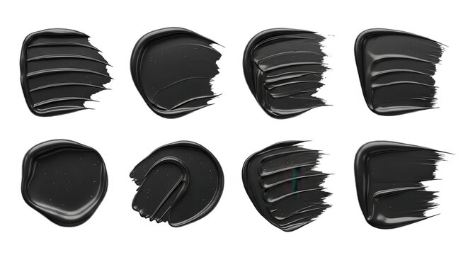close-up of black paint strokes isolated on white textures and patterns for creative backgrounds and design elements