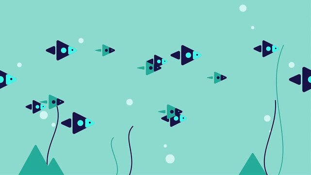 Minimalist Geometric Fish Swimming in Underwater Seamless Loop for website hero section, presentations.