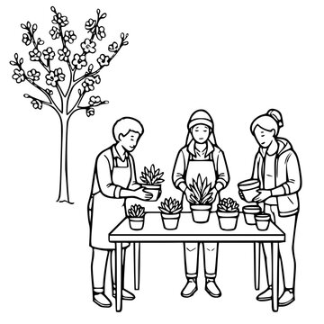 Gardening Masterclass. Group of people gardening.