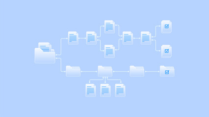 Fototapeta premium Digital network of document management workflow system with folder processing pipeline and task data checklist diagram.