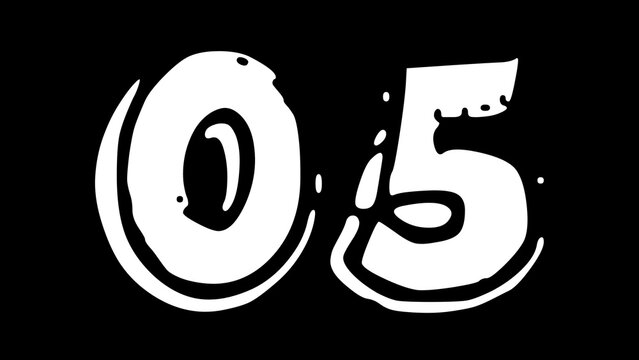 Grungy hand-drawn number 05 with a textured, artistic style against a bold black backdrop, perfect for counting, numbering, or a visual design element